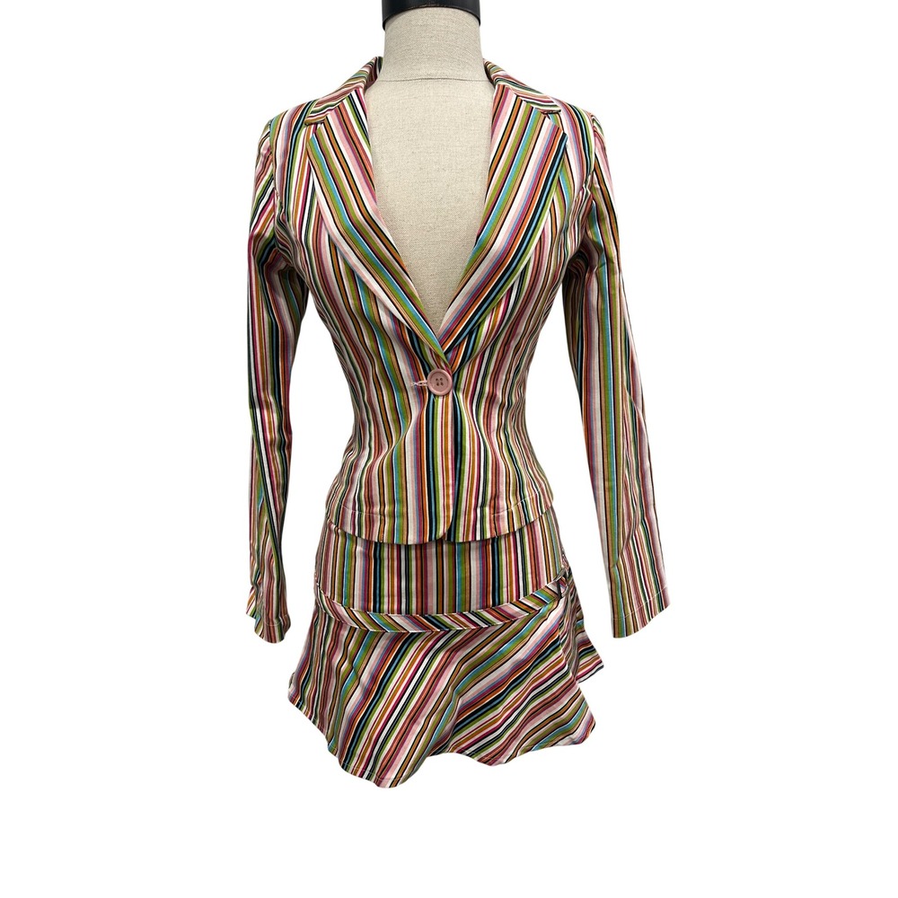 Betsy & Babs Multi Color Stripe Blazer and Skort Set Size 14/12 Rainbow y2k